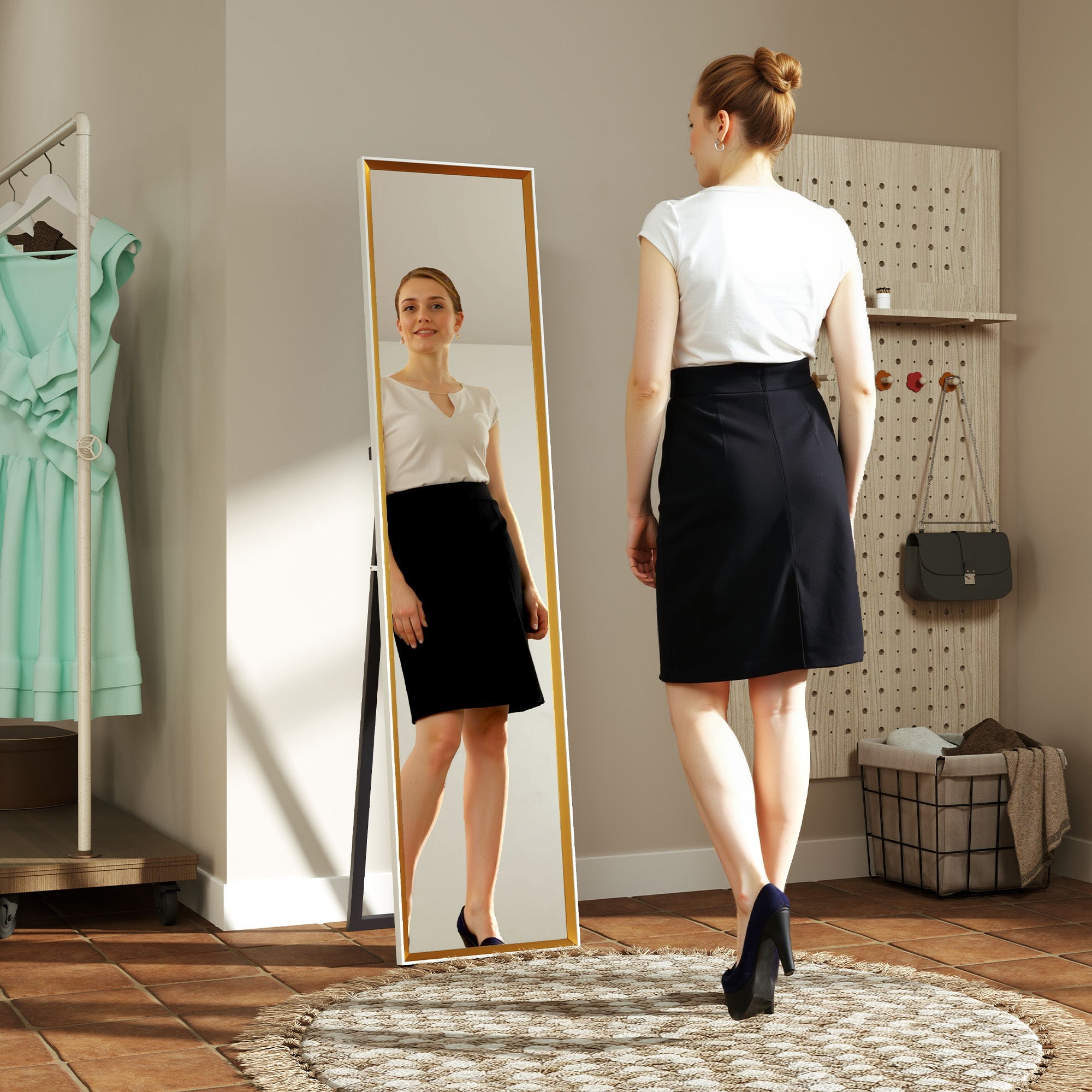 Full Length Mirror, 37 x 157cm Wall Mounted, Leaning, Free Standing Mirror, Framed Full Body Mirror for Living Room, Bedroom, White